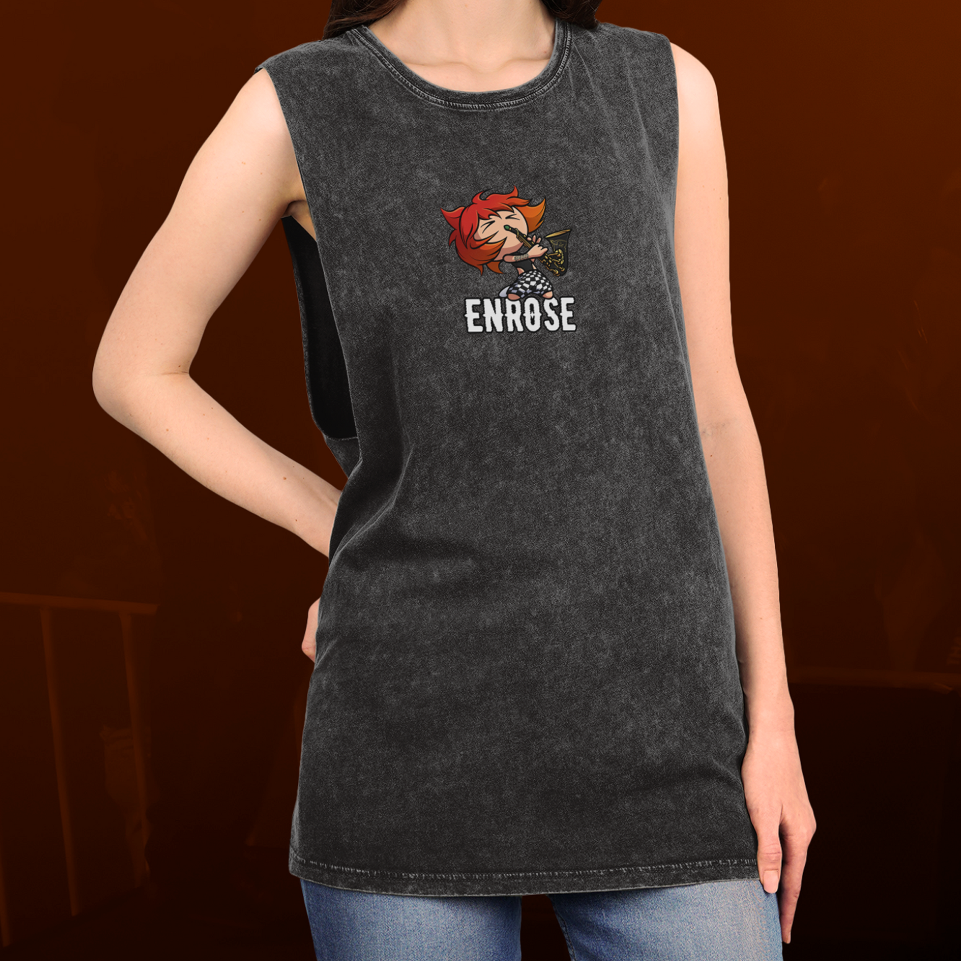 CHIBI ART WITH ENROSE UNISEX STONEWASH TANK TOP